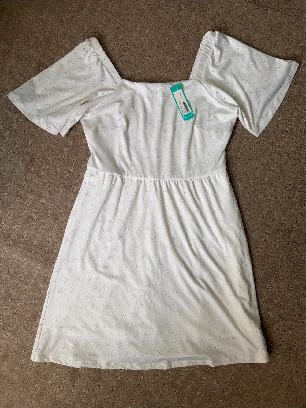 Market & Spruce White Lined Eyelet Square-Neck Mini Dress - Stitch Fix